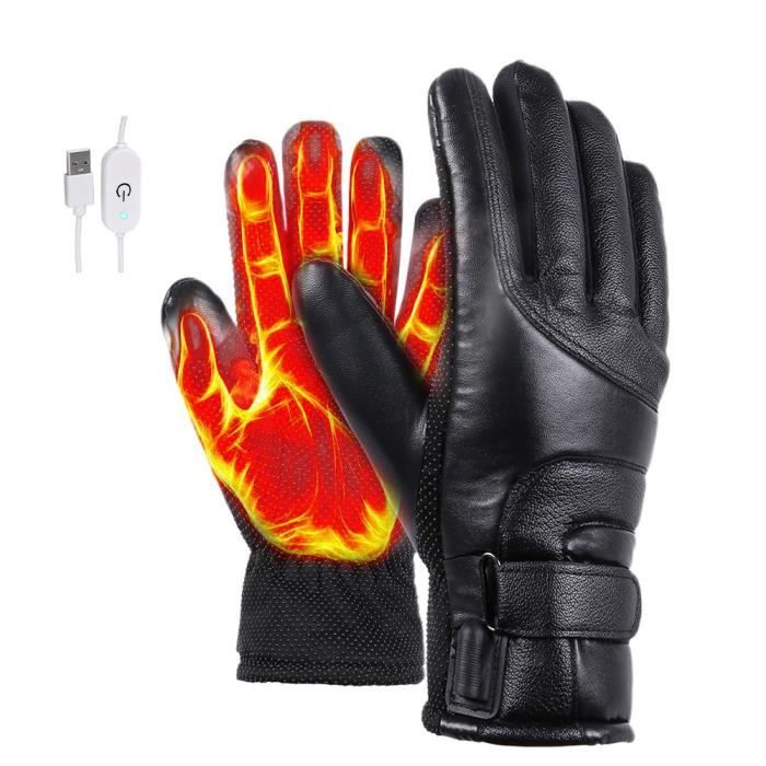 Gants chauffants électriques hiver Gants thermiques USB écran tactile cuir imperméable noir pour Femmes Hommes Ski Cyclisme