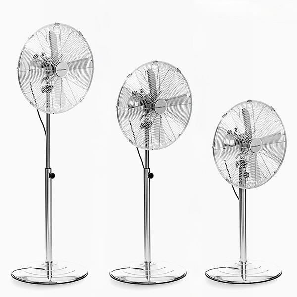 Ventilateur sur Pied Rétro Industriel - 3 Vitesses - Oscillant 70º - Angle Ajustable: 25º - Diamètre 40 cm 55 Watts Chrome