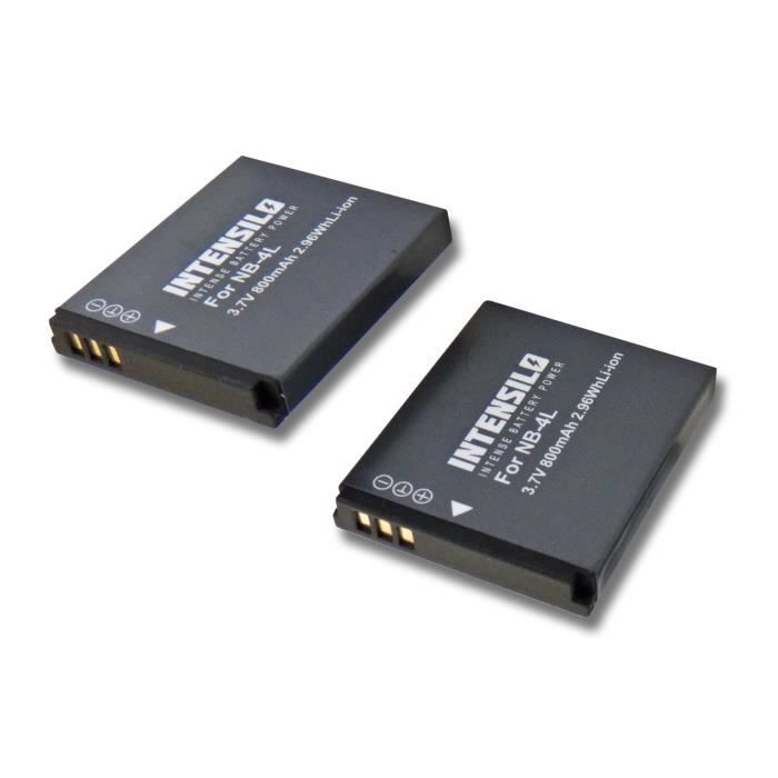 INTENSILO 2x Li-Ion Batterie 800mAh (3.7V) pour caméra Canon Digital Ixus i Zoom, i7, 255 HS, 82, Wireless comme NB-4L.