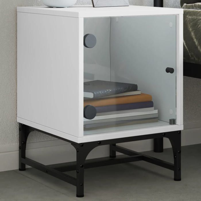 vidaXL Table de Chevet avec Porte en Verre Armoire de Lit avec Rangement Table de Nuit Armoire de Nuit Chambre à Coucher 836518