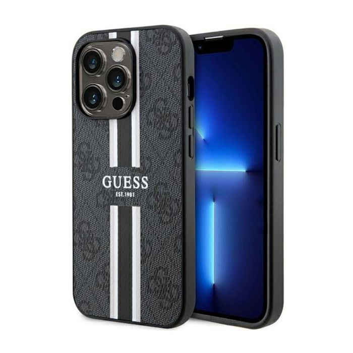 Guess Coque telephone - bumper telephone GUHMP14LP4RPSK Coque rigide pour iPhone 14 Pro 61 Noir à rayures imprimées 4G Noir - vue 4