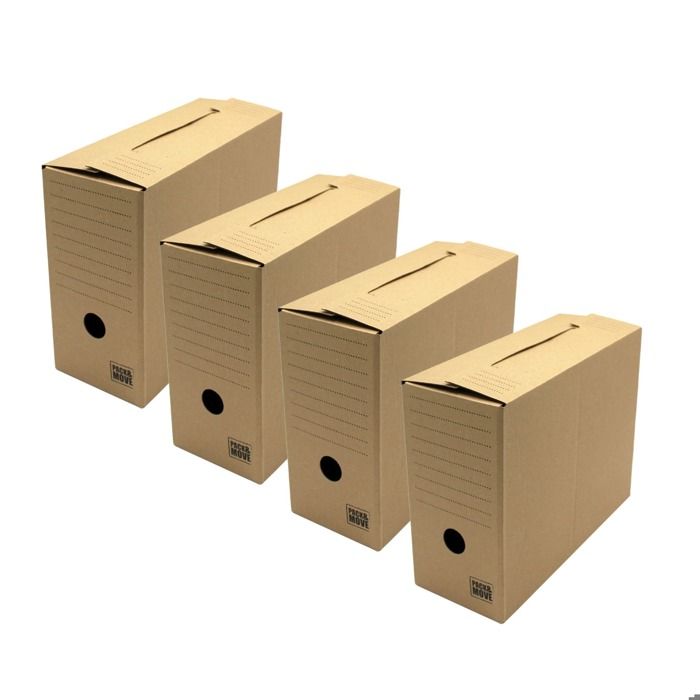 Lot de 4 boîtes d'archives en carton ondulé robuste - Organisation pratique - 33,5 x 12 x 24 cm