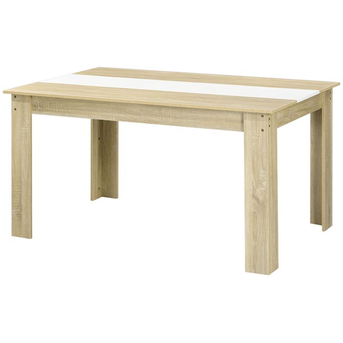 Table de salle à manger HOMCOM pour 6 personnes en bois aspect naturel et blanc dim. 140L x 90l x 75H cm