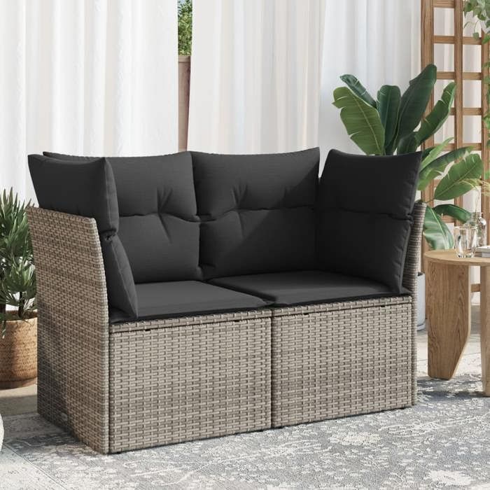 NEUF Canapé de jardin 2 places - avec coussins - gris résine tressée - 124x62x69 cm - 366114