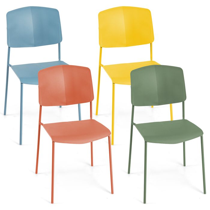 COSTWAY Lot de 4 Chaises de Salle à Manger Empilables Dossier Ergonomique et Siège Large de 41 x 39 cm pour Cuisine Bureau COSTWAY Lot de 4 Chaises de Salle à Manger Empilables Dossier Ergonomique et Siège Large de 41 x 39 cm pour Cuisine Bureau
