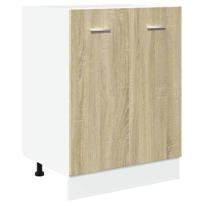 Armoire De Cuisine Bas De Sol Sonoma Gris – Meuble Rangement 60x46x81,5 Cm, Bois Ingénierie, 2 Portes & Compartiments XXL
