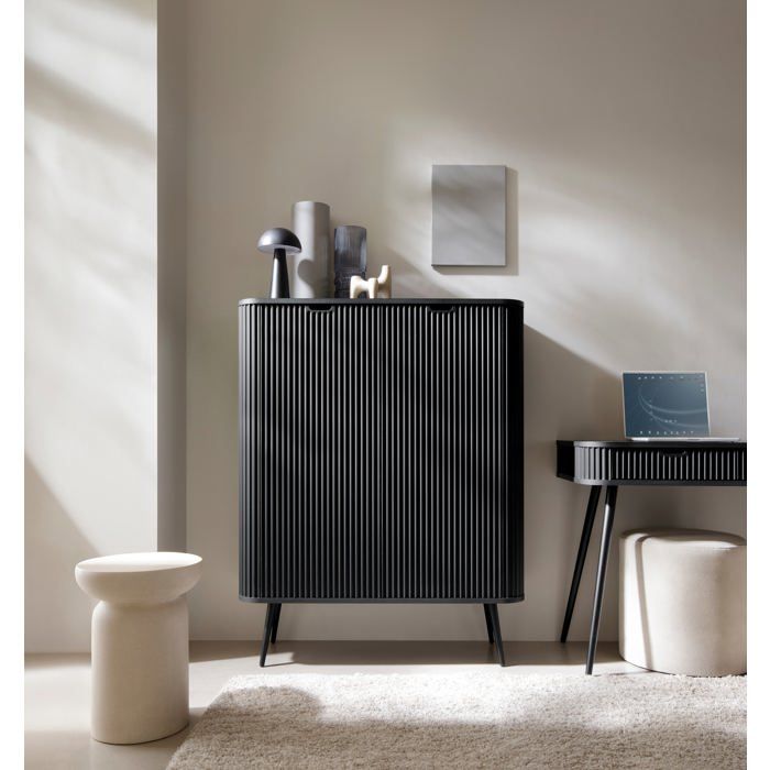 Buffet haut 2 portes - ZOVA- 103 cm - noir avec pieds noirs Buffet haut 2 portes - ZOVA- 103 cm - noir avec pieds noirs