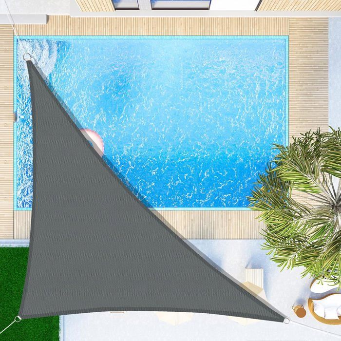 Voile dombrage Triangulaire 3x3x4.25m Imperméable Toile Ombrage UV Protection pour Patio JardinTerrasseExtérieurBalconGris