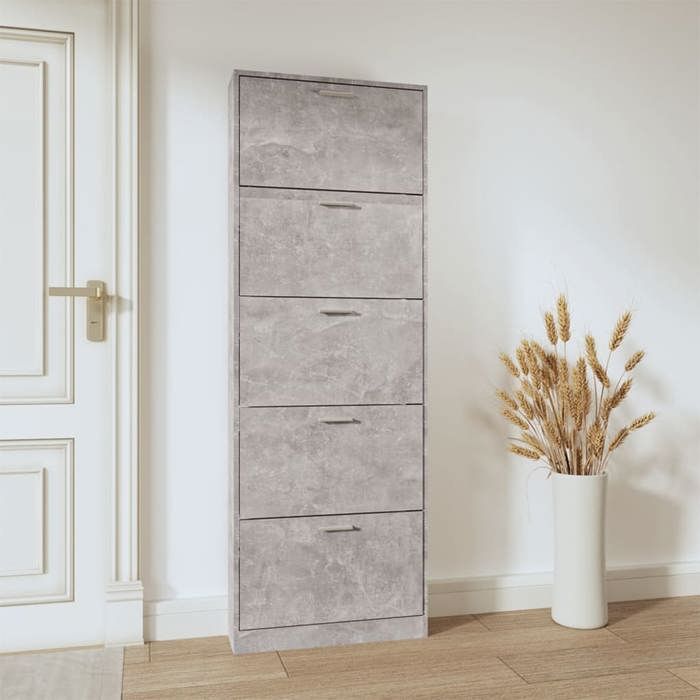 Bon plan Armoire à chaussures - JILI HOT - Grande Capacité - Gris béton 59x17x169cm - Bois dingénierie - pour Entrée/Couloir