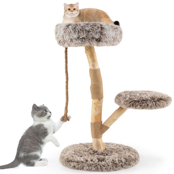 Meilleurs prix pour COSTWAY Arbre à Chat 90 cm en Bois Massif Perchoir Poteaux à Gratter en Jute Naturel Corde en Jute Doux Peluche Longue Naturel