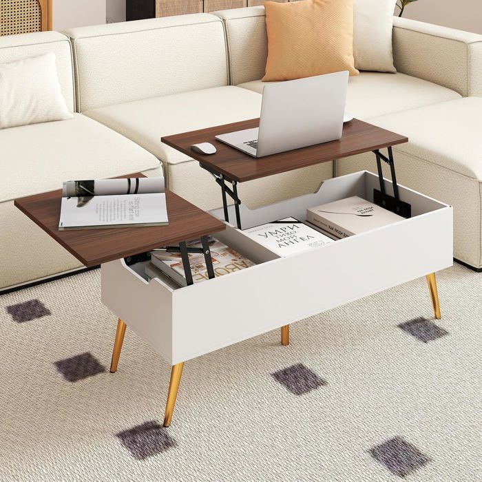COSTWAY Table Basse Relevable 40-535 cm 2 Compartiments de Rangement Dissimulés Pieds en Métal Table Basse Salon Noyer COSTWAY Table Basse Relevable 40-535 cm 2 Compartiments de Rangement Dissimulés Pieds en Métal Table Basse Salon Noyer