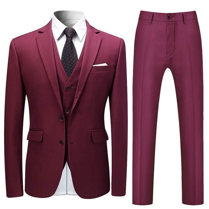 Costume 3 Pièces Homme Uni ALLTHEMEN Bordeaux