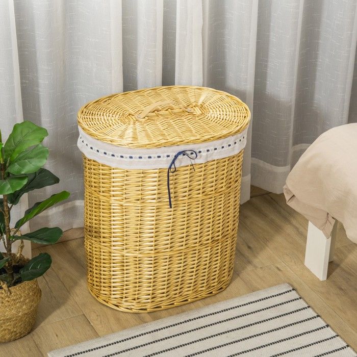 Panier rond osier et tissu D22cmxH10cm - Maison
