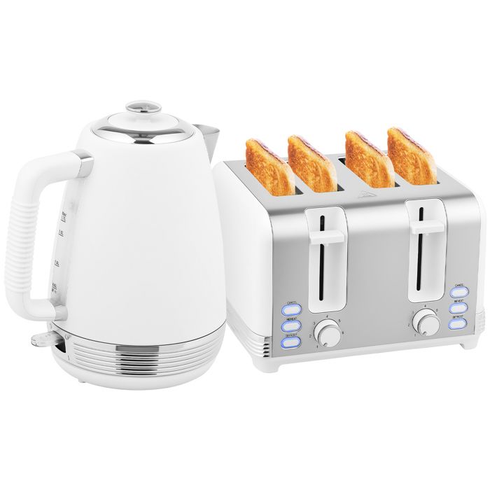 Ensemble bouilloire et grille-pain - HOMCOM - bouilloire 17 L et 2200 W et grille-pain à 4 tranches - en acier inoxydable - blanc