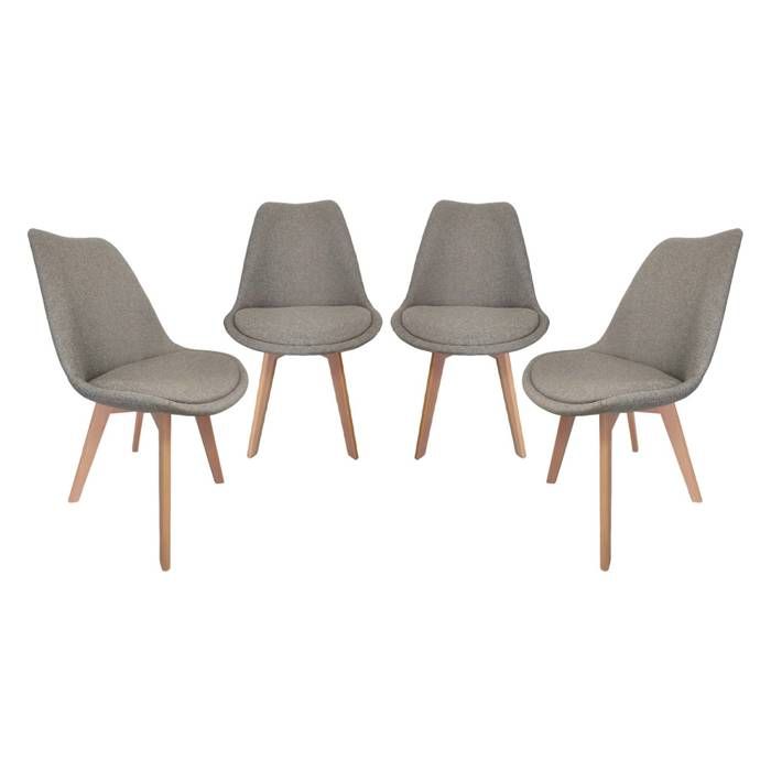 Lot de 4 chaises scandinaves revêtement tissu gris clair. pieds bois de hêtre - Nils Lot de 4 chaises scandinaves revêtement tissu gris clair. pieds bois de hêtre - Nils