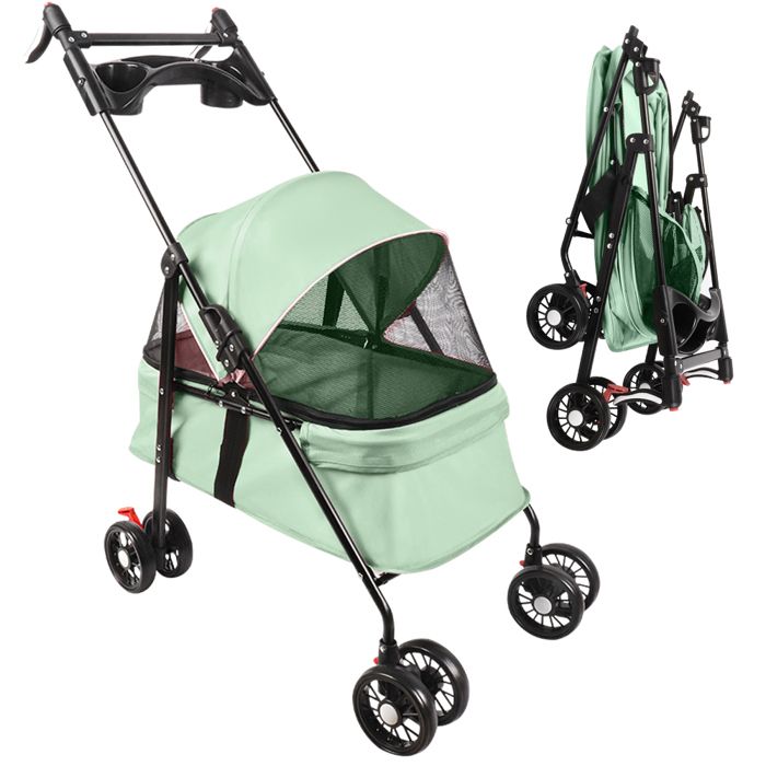 VERT Poussette pliable pour animaux avec Doublure Amovible Chariot pour Chien et Chat Roues Amortissantes Pneus Rotatifs à 360°