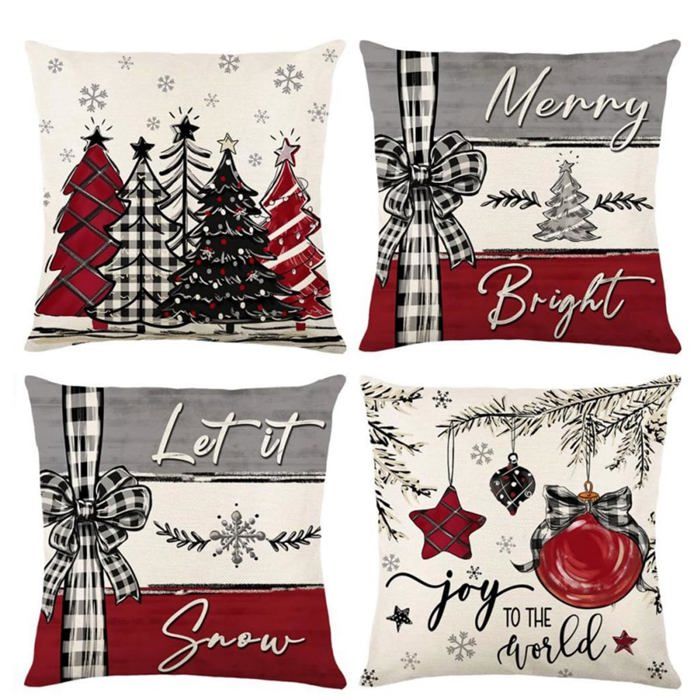 Coussins De Noël Bonhomme De Neige Et Père Noël - Déco Salon Douce Et Festive - Housse Peluche Lavable - Lot De 2