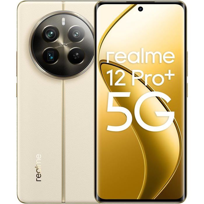 realme 12 Pro+ 5G – 8 Go RAM 256 Go écran 67 120 Hz incurvé Sony IMX890 OIS 5000 mAh Navigator Beige