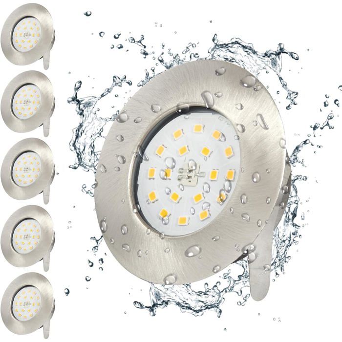 Spot LED Encastrable 6x 5W 30mm Inox Blanc Chaud IP44 Pour Salle de Bain