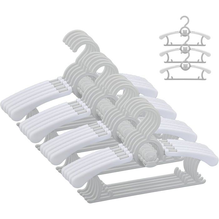 Cintres pour bébé lot de 20 cintres gris antidérapants et extensibles en plastique pour nouveau-nés hauteur réglable de 28 à 35 cm