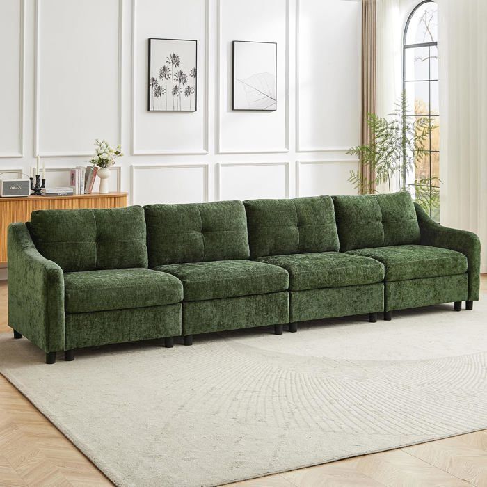 JIEXI Canapé dangle convertible Canapé en velours côtelé canapé-lit 251 cm (Vert foncé 4 places)