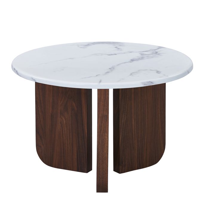 ELODIE - 60 - Table basse ronde en marbre composite pieds couleur bois foncé D60 cm