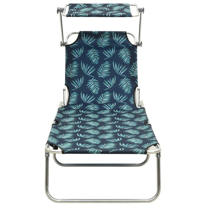 SALE 2026Transat de soleil/plage Vert - Chaise longue pliable avec auvent acier motif de feuilles189x58x27cm 5.45 Kg 960551