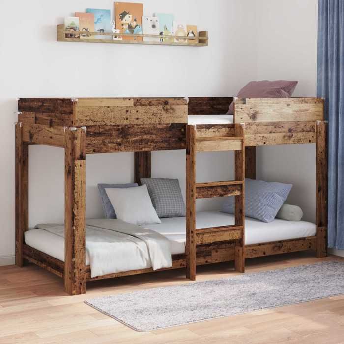 (ON SALE)Cadre de lit/Lit Superposé pour Enfants simple - Pour Adulte ou enfant - avec matelas Bois ancien 90 x 200 cm EU813779