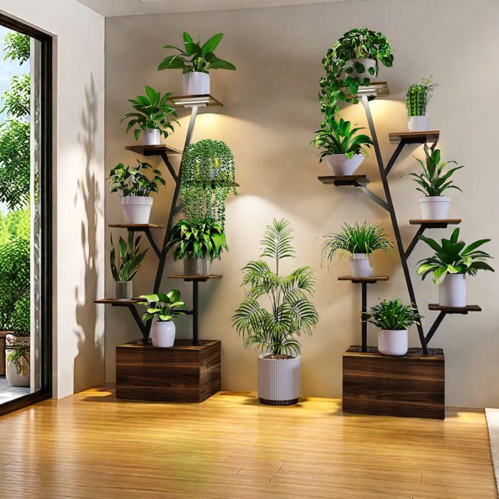 Support Plante 2PCS - Lampe de Croissance LED à Spectre Complet - Espace de Rangement- Pour intérieur et jardin -40x30x140cm -Marron