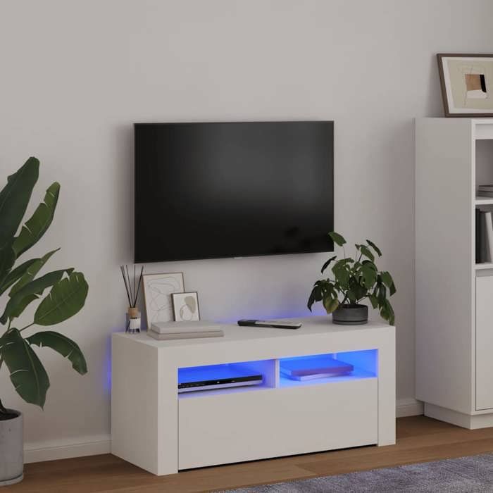 Blanc Meuble TV avec lumières LED blanc 90x35x40 cm - ARMOIRE TV H8232