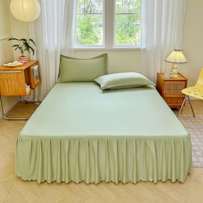 Jupe de lit à volants douce et unie jupe de lit élastique en microfibre de haute qualité (verte 140x200 cm)