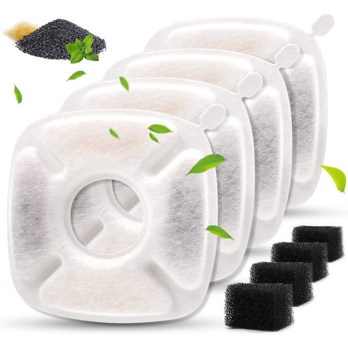 Filtres pour fontaine deau pour animaux - Phoesky - Lot de 4 - Compatible 95Oz/2.8L - Charbon actif - Filtre éponge