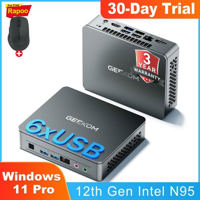 Mini PC GEEKOM Air12 Lite Intel Core N95 8GB SSD LAN 2.5Gbps Prêt à 'Emploi - vue 2