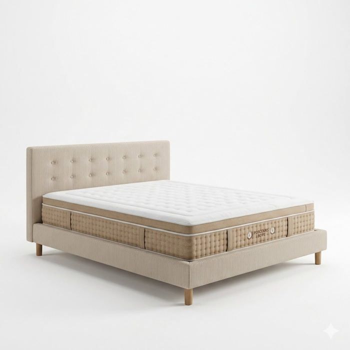 Ensemble lit - SAMPUR - 160x200 - Tête de lit velours côtelé - Matelas hôtelier 33 cm - Mémoire de forme Ensemble lit - SAMPUR - 160x200 - Tête de lit velours côtelé - Matelas hôtelier 33 cm - Mémoire de forme