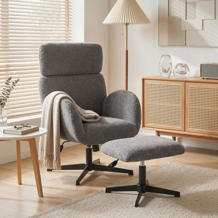 Fauteuil pivotant gris avec repose-pieds hauteur réglable appuie-tête ajustable et fonction rocking