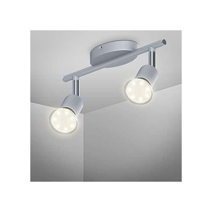 plafonnier 2 spots LED orientables ampoules 3W GU10 fournies 250lm par spot blanc chaud 3000K Titane - Barre 2 focos 2  AMPOULE