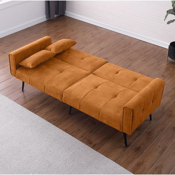 Canape Convertible 3 Places Orange En Tissu Sofa Bed Pliable FloraGrace Pour Salon Ou Dortoir Montage Facile 175x71x71cm