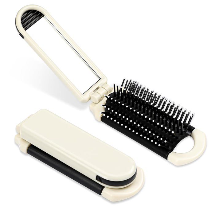 Brosse à cheveux de voyage pliable avec miroirmini peigne de pocheoutil de coiffage compactpour la salle de sport et les voyages.