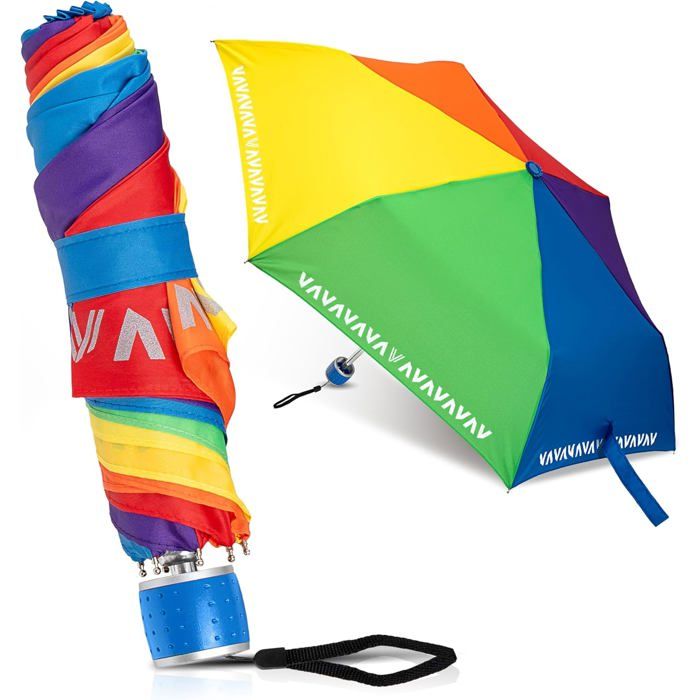 Parapluie enfant pliable  - Bandes réfléchissantes - Arc-en-ciel multicolore - Format compact de poche