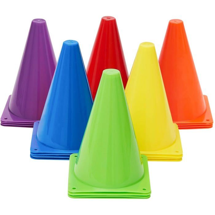 Lot de 30 cônes de signalisation 19 cm - 6 couleurs - marqueurs dentraînement football en plastique empilables et multisport