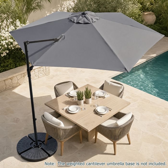 Parasol de Jardin Hexagonale à Pied Parasol Déporté 3x3m avec Pivotant à 360° Toile Inclinable à Double Couche UPF50+ Gris