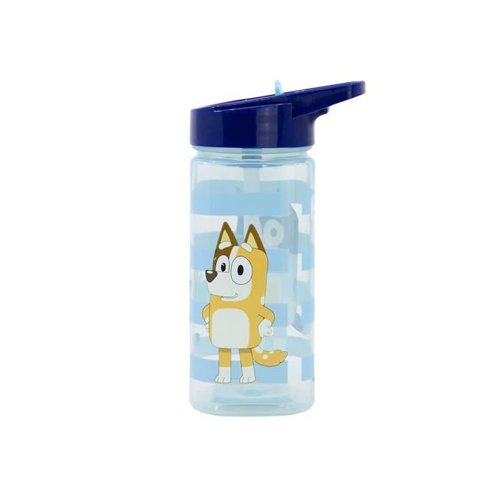 Gourde Réutilisable Bluey avec Paille Intégrée 530ml - Sans BPA - Bouteille Eau Plastique Carrée Enfant