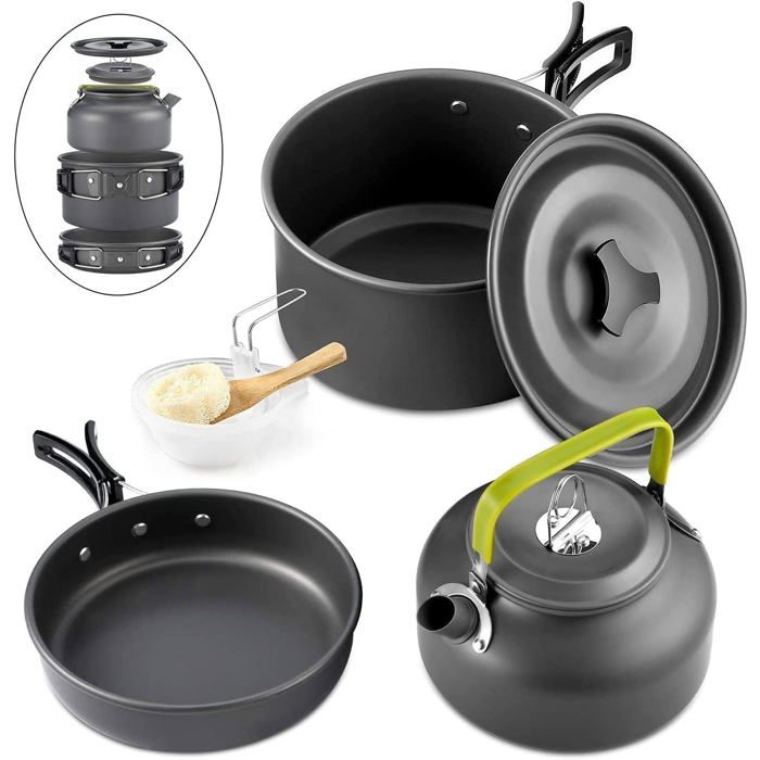 Batterie de Cuisine 10 pièces pour Pique-NiqueCampingRandonnéeBarbecueCasseroles de Camping PliablesCertifiées FDA