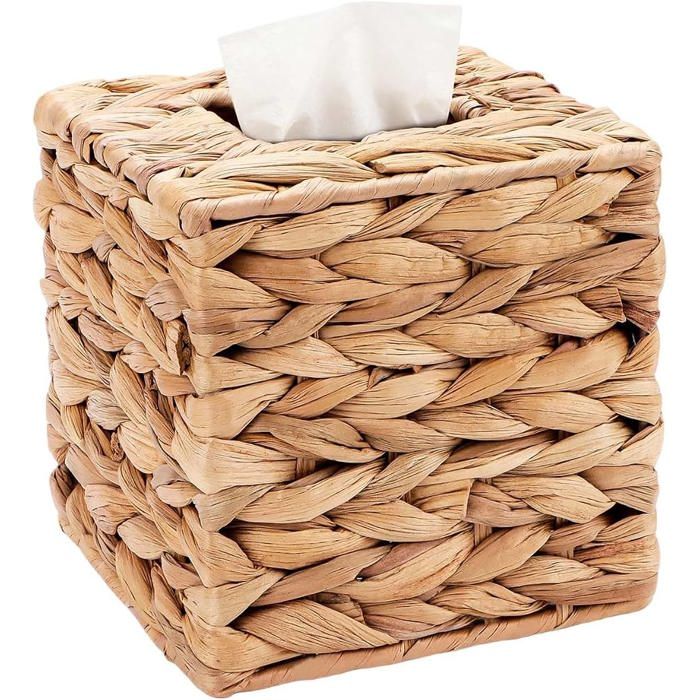 Boîte à Mouchoirs Faite à la Main en Jacinthe d eau Carrée pour Cuisine et Bureau Distributeur de Papier Décoratif au Look Naturel