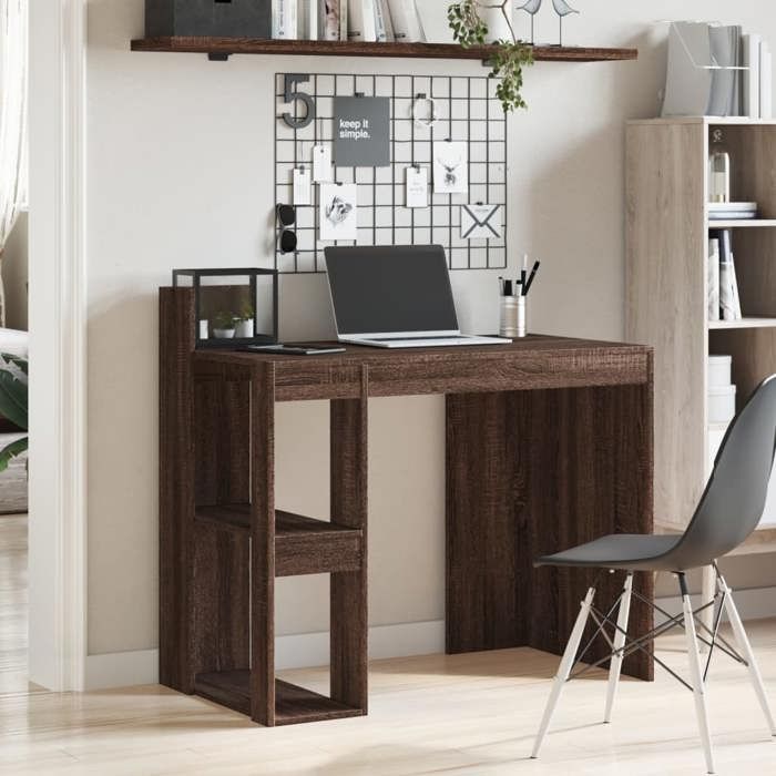 {392718}Poste de travail - Bureau - Table détude de réception - Chêne marron - 103 5x56 5x94 cm - bois dingénierie - poids:24.4 kg