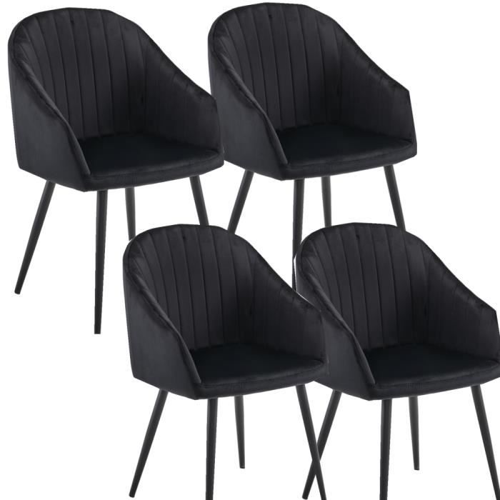 lot de 4 chaises de salle à manger, chaise de cuisine en velours, pieds en métal, noir