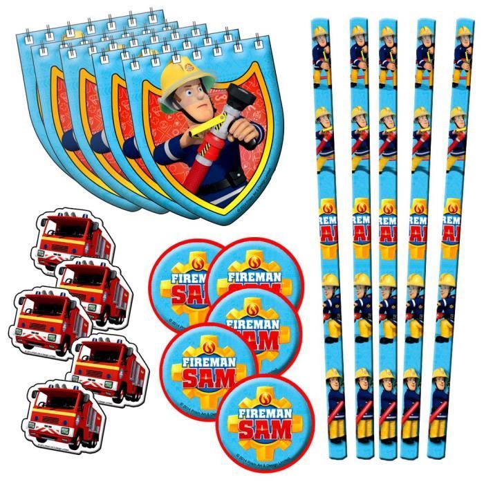 SAM LE POMPIER Kit Papeterie 20 Pi?�ces : 5 Blocs Notes, 5 Crayons, 5 Taille-Crayons, 5 Gommes 