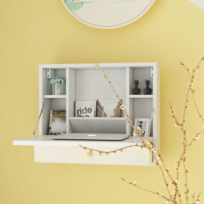 Table Murale Rabattable - MDF - Etagère Intégrée - Pliable - Capacité 20KG