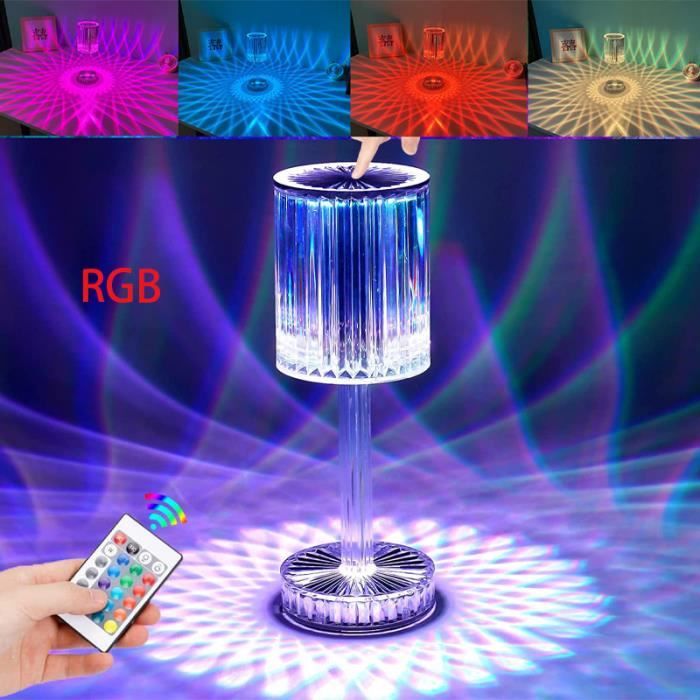 usb - RVB-08 - Lampe de table LED en verre à vin rose cristal RVB, lampe de  bureau créative en diamant, lampe