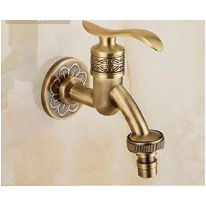 Robinet Mural Laiton Antique Eau Froide - Design Vintage G1/2 - Pour Jardin, Lave-linge, Décoration Extérieure - 10